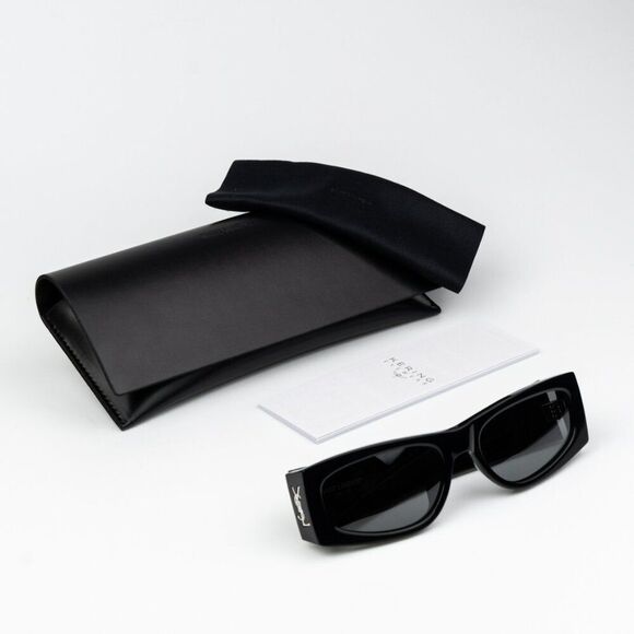 NEW Saint Laurent SLM140/F 002 Black Grey Mirror Rectangle Unisex Sunglasses - Picture 12 of 12